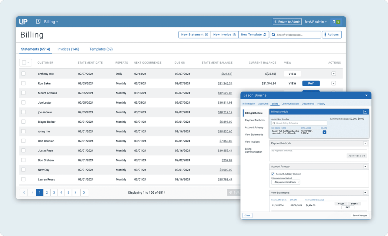 foreup billing screens