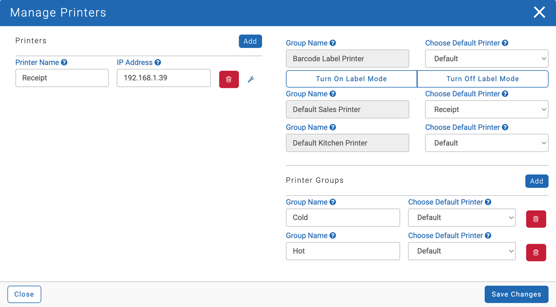 foreup manage printers