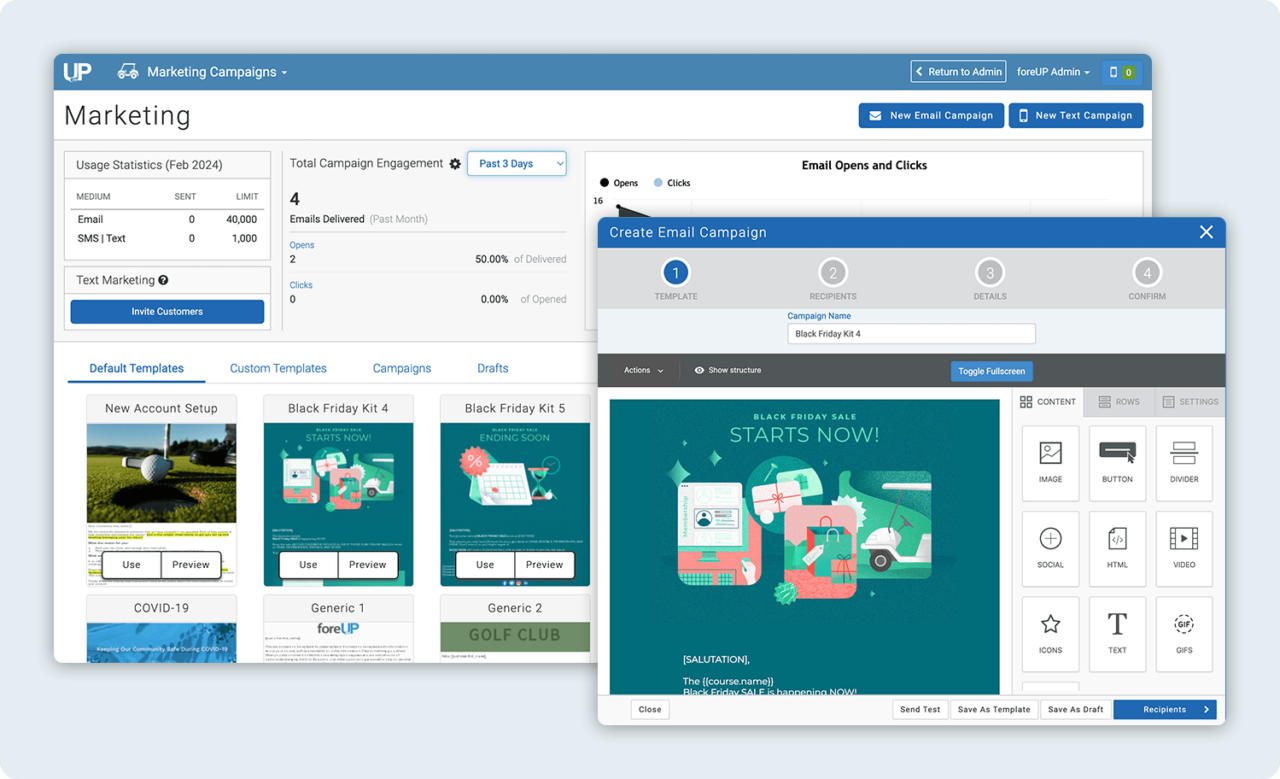 email and text marketing screen