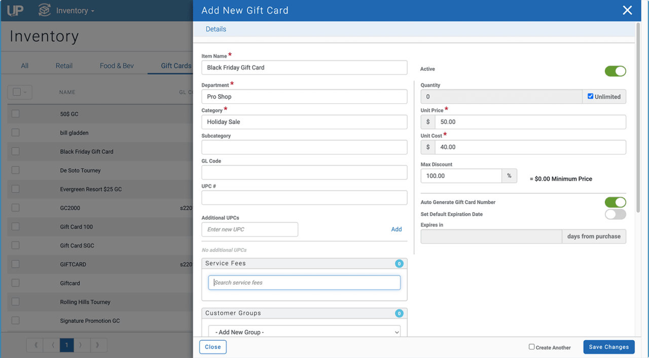 pos add new gift card option
