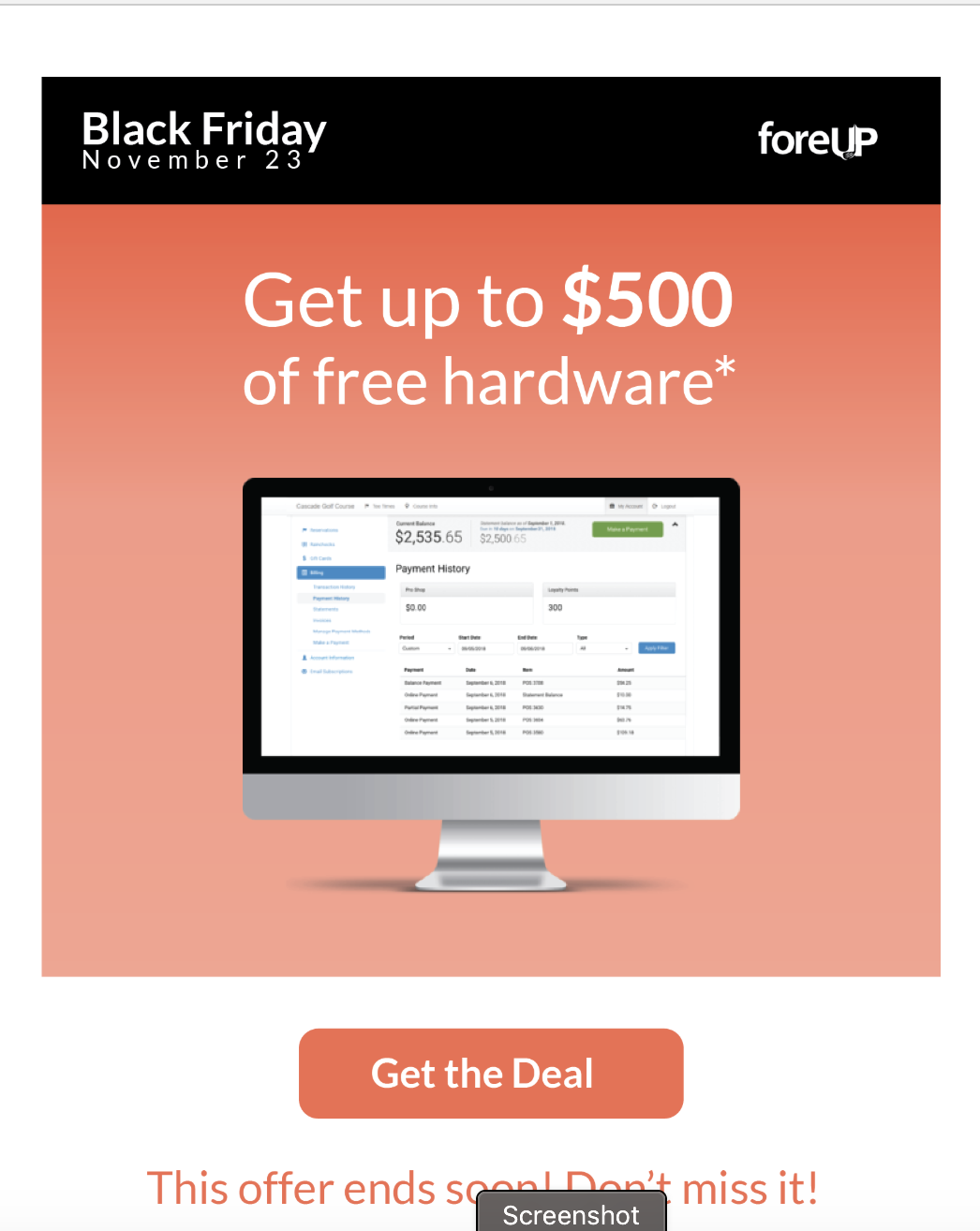 black Black Friday Deal from foreUP Golf Software