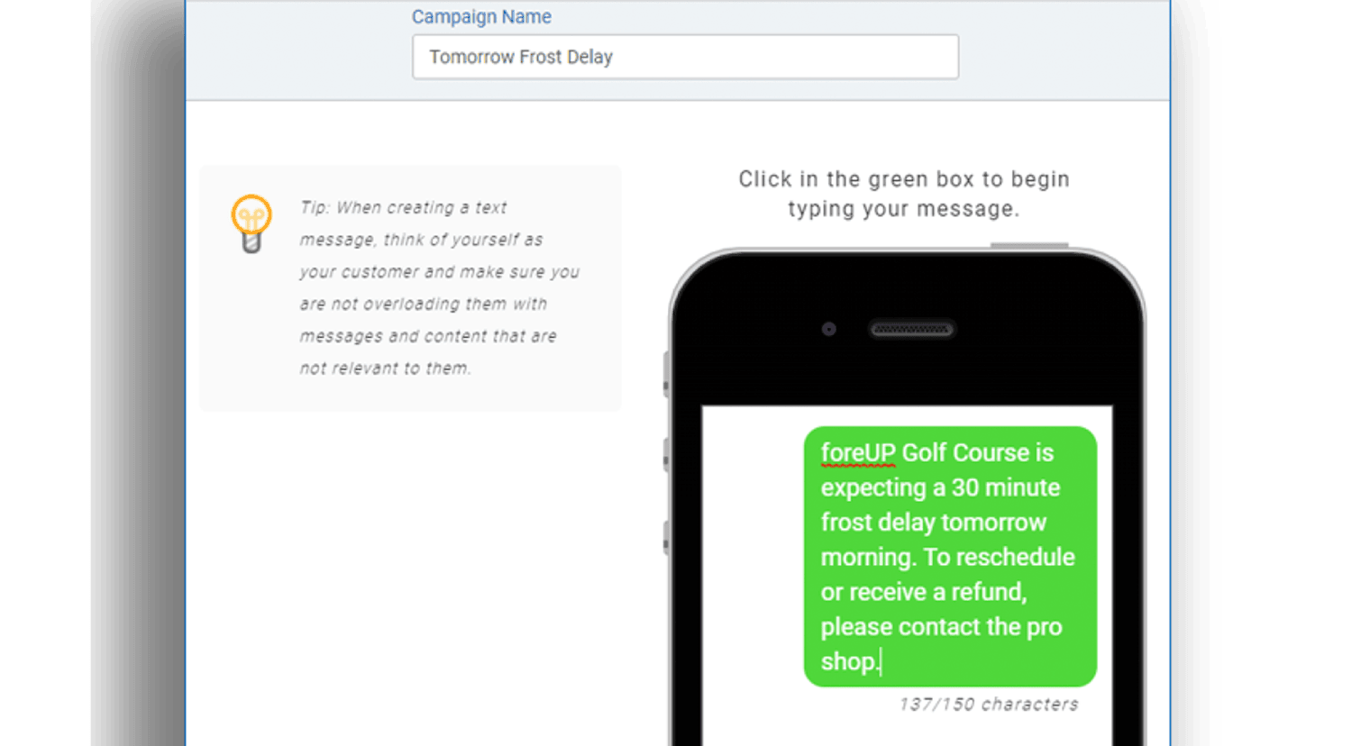 tee sheet individual messaging